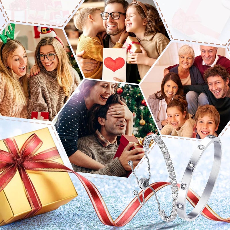 MPRAINBOW Gold Bracelets for Women, 2Pcs 18K Gold Plated Cubic Zirconia Bangle Crystal Friendship Bracelet Jewelry,Wedding Party Christmas Birthday Gifts for Her Girlfriend Sister Daughter - Image 2